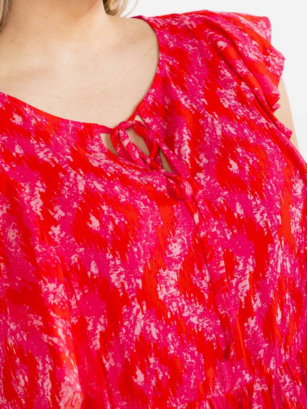 PLUS SIZE SLEEVELESS RUFFLE TIE DYE TUNIC TOP