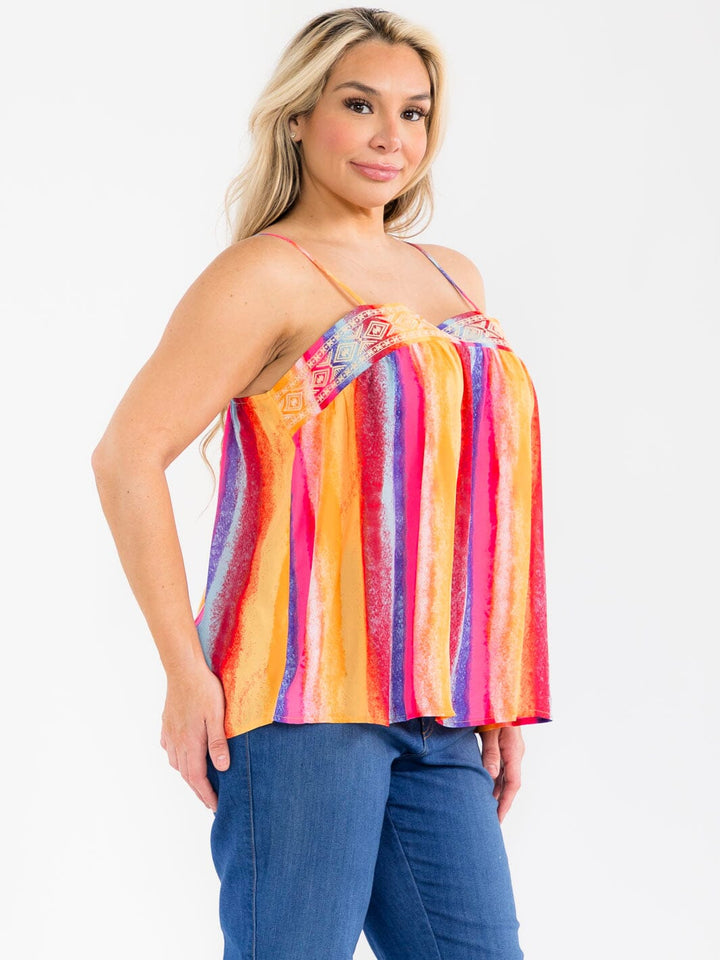 PLUS SIZE SLEEVELESS EMBROIDERY COLORBLOCK TANK TOP