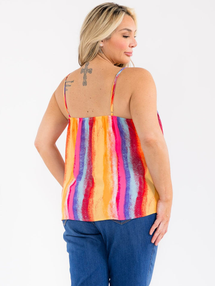 PLUS SIZE SLEEVELESS EMBROIDERY COLORBLOCK TANK TOP