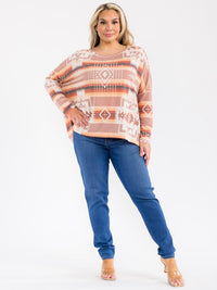 PLUS SIZE LONG SLEEVE MULTI PRINT TOP