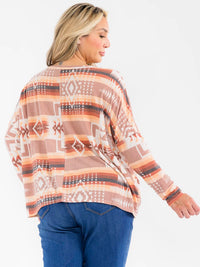 PLUS SIZE LONG SLEEVE MULTI PRINT TOP