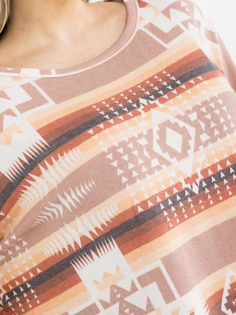 PLUS SIZE LONG SLEEVE MULTI PRINT TOP