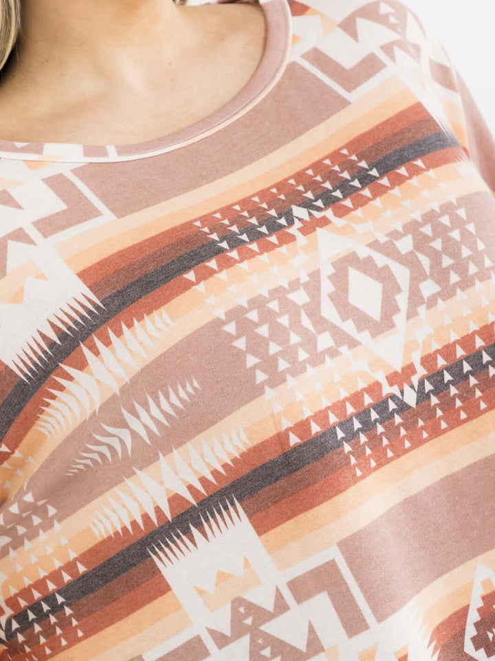 PLUS SIZE LONG SLEEVE MULTI PRINT TOP