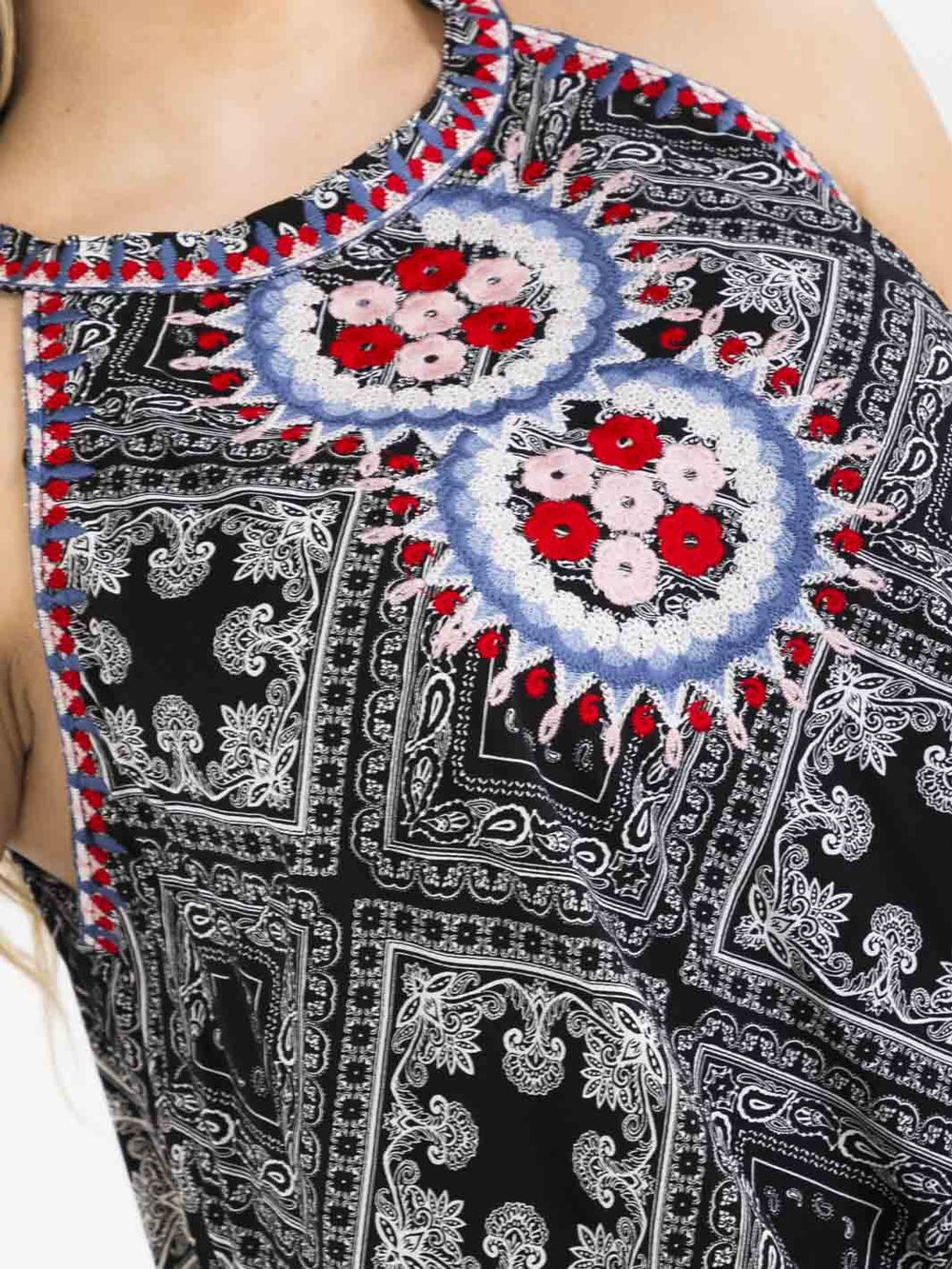 PLUS SIZE SLEEVELESS FLORAL EMBROIDERY MULTI PRINT TANK TOP