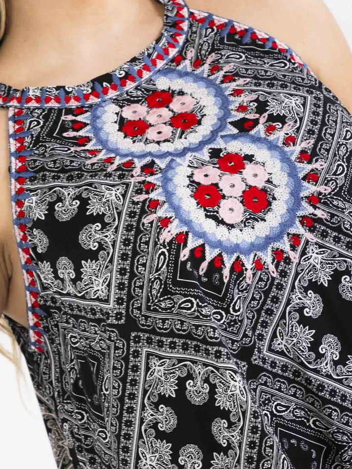 PLUS SIZE SLEEVELESS FLORAL EMBROIDERY MULTI PRINT TANK TOP