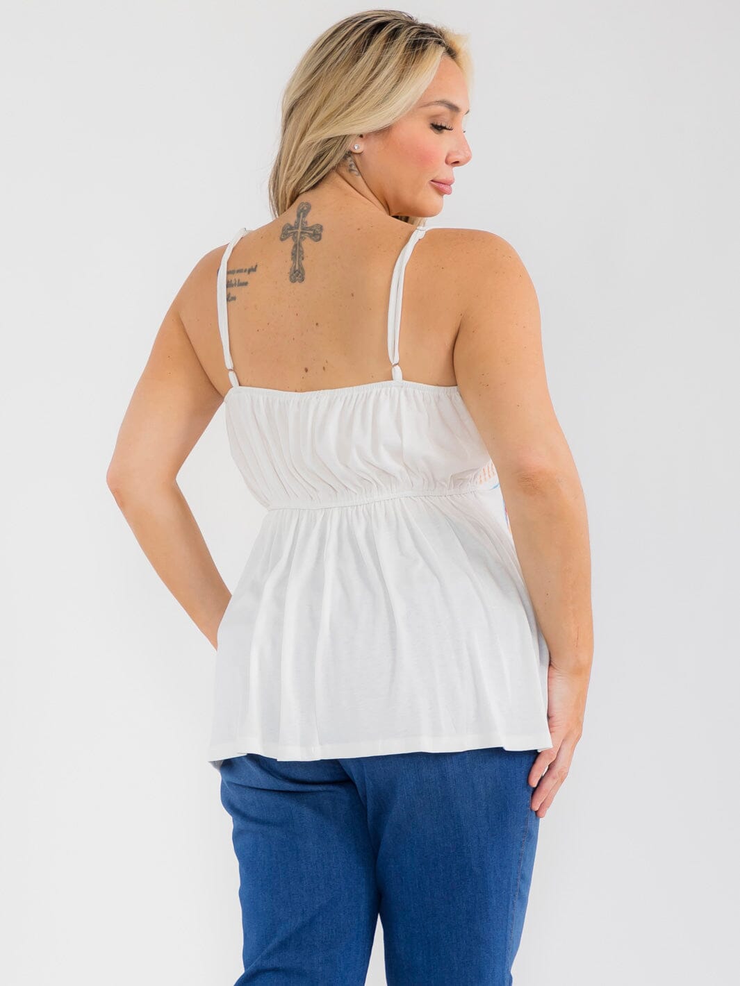 PLUS SIZE SLEEVELESS EMBROIDERY MULTI PRINT TANK TOP