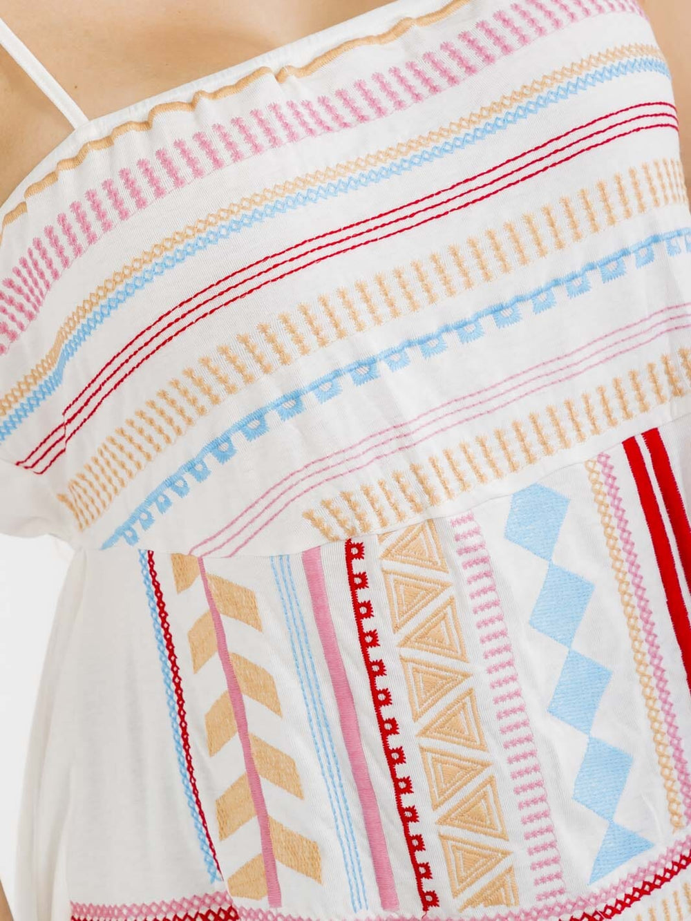 PLUS SIZE SLEEVELESS EMBROIDERY MULTI PRINT TANK TOP