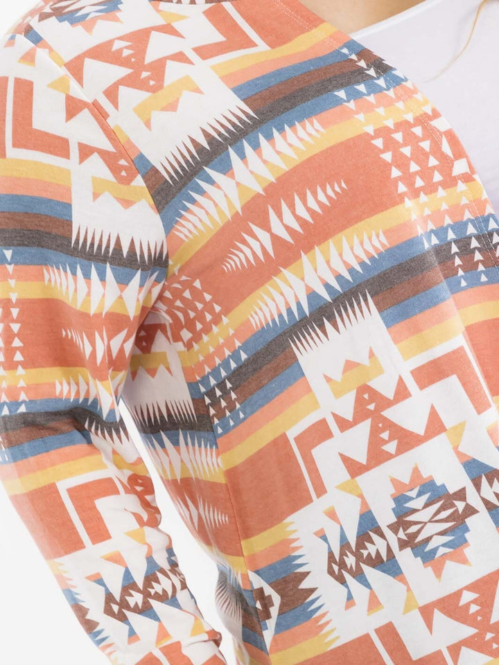 PLUS SIZE LONG SLEEVE OPEN FRONT MULTI PRINT HOODED CARDIGAN