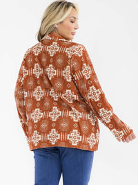 PLUS SIZE LONG SLEEVE BUTTON CLOSURE FRONT POCKETS MULTI PRINT BLAZER