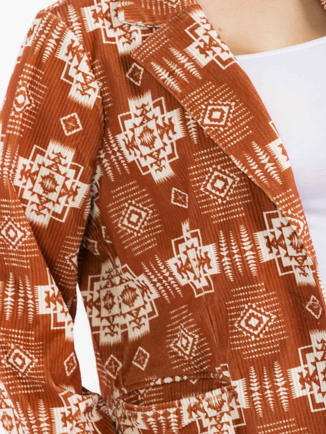 PLUS SIZE LONG SLEEVE BUTTON CLOSURE FRONT POCKETS MULTI PRINT BLAZER