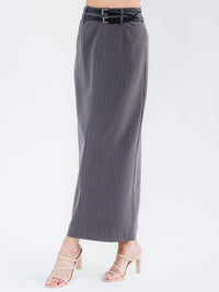 WOMEN'S BUTTON CLOSURE POCKETS DOUBLE BELTED MAXI SKIRT