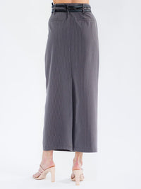 WOMEN'S BUTTON CLOSURE POCKETS DOUBLE BELTED MAXI SKIRT