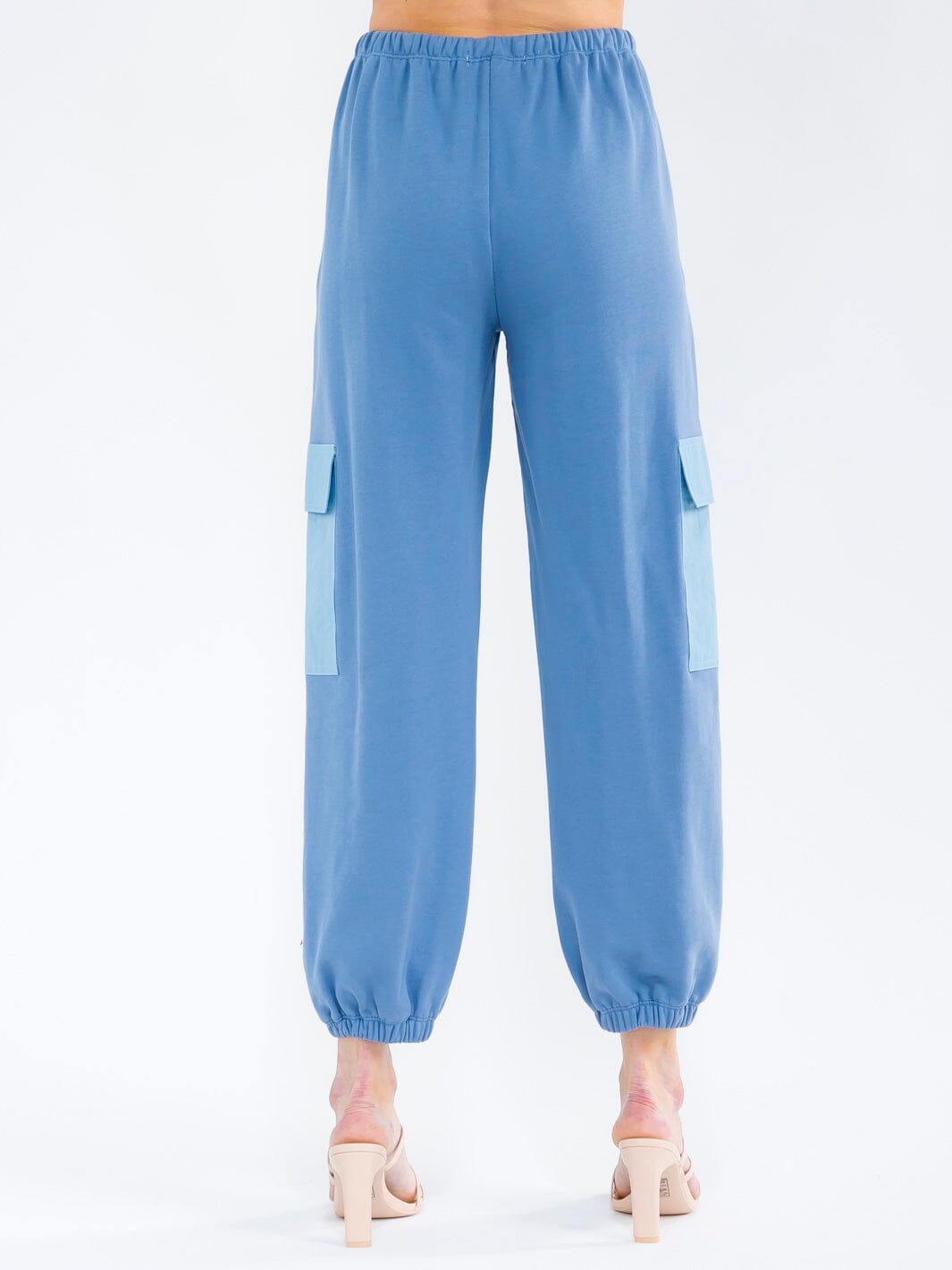 WOMEN'S ELASSTIC WAIST CARGO POCKETS COLORBLOCK JOGGER PANTS