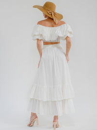WOMEN'S SHORT SLEEVE CROP TOP & ELASTIC WAIST MAXI SKIRT TIERED RUFFLE 2PC. SET