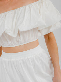 WOMEN'S SHORT SLEEVE CROP TOP & ELASTIC WAIST MAXI SKIRT TIERED RUFFLE 2PC. SET