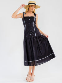 WOMEN'S SLEEVELESS BUTTON UP FRONT POCKETS SMOCK MAXI DRESS