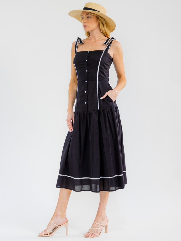 WOMEN'S SLEEVELESS BUTTON UP FRONT POCKETS SMOCK MAXI DRESS