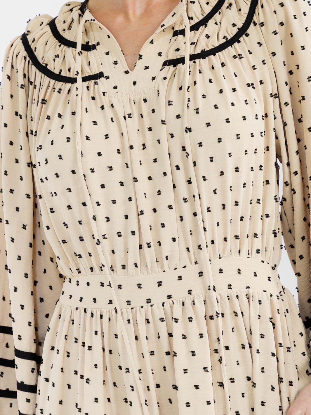 WOMEN'S LONG SLEEVE BUTTON UP FRONT POCKETS SWISS DOTS MAXI DRESS