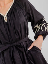 WOMEN'S LONG SLEEVE FRONT POCKETS SELF TIE DETAILED MINI DRESS