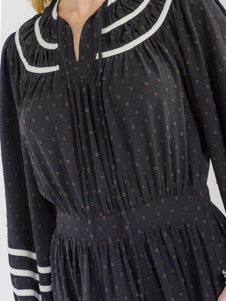 WOMEN'S LONG SLEEVE BUTTON UP FRONT POCKETS SWISS DOTS MAXI DRESS