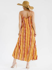 WOMEN'S SLEEVELESS FRONT POCKETS LOOSE FIT MULTI PRINT MAXI DRESS