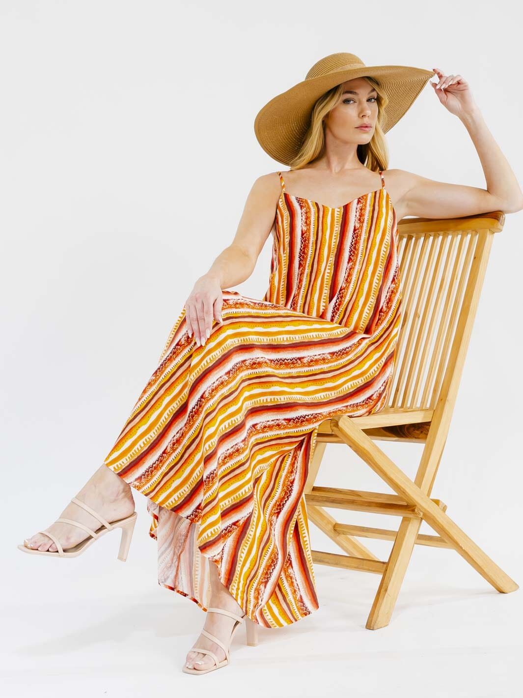 WOMEN'S SLEEVELESS FRONT POCKETS LOOSE FIT MULTI PRINT MAXI DRESS