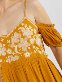 WOMEN'S SLEEVELESS OFF SHOULDER EMBROIDERY FLORAL PRINT MINI DRESS