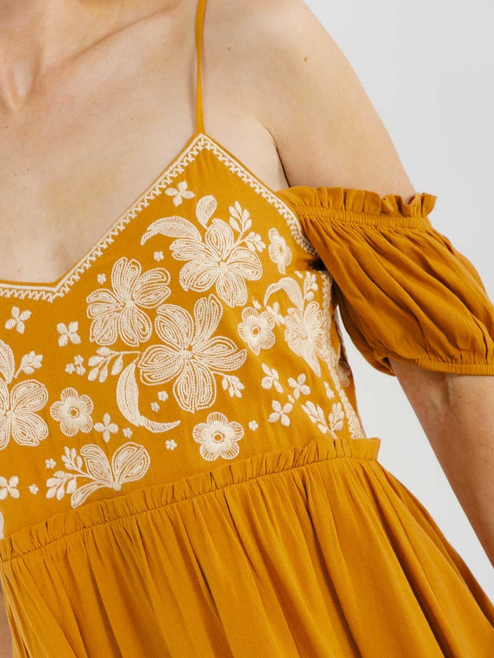 WOMEN'S SLEEVELESS OFF SHOULDER EMBROIDERY FLORAL PRINT MINI DRESS