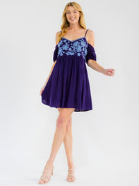 WOMEN'S SLEEVELESS OFF SHOULDER EMBROIDERY FLORAL PRINT MINI DRESS