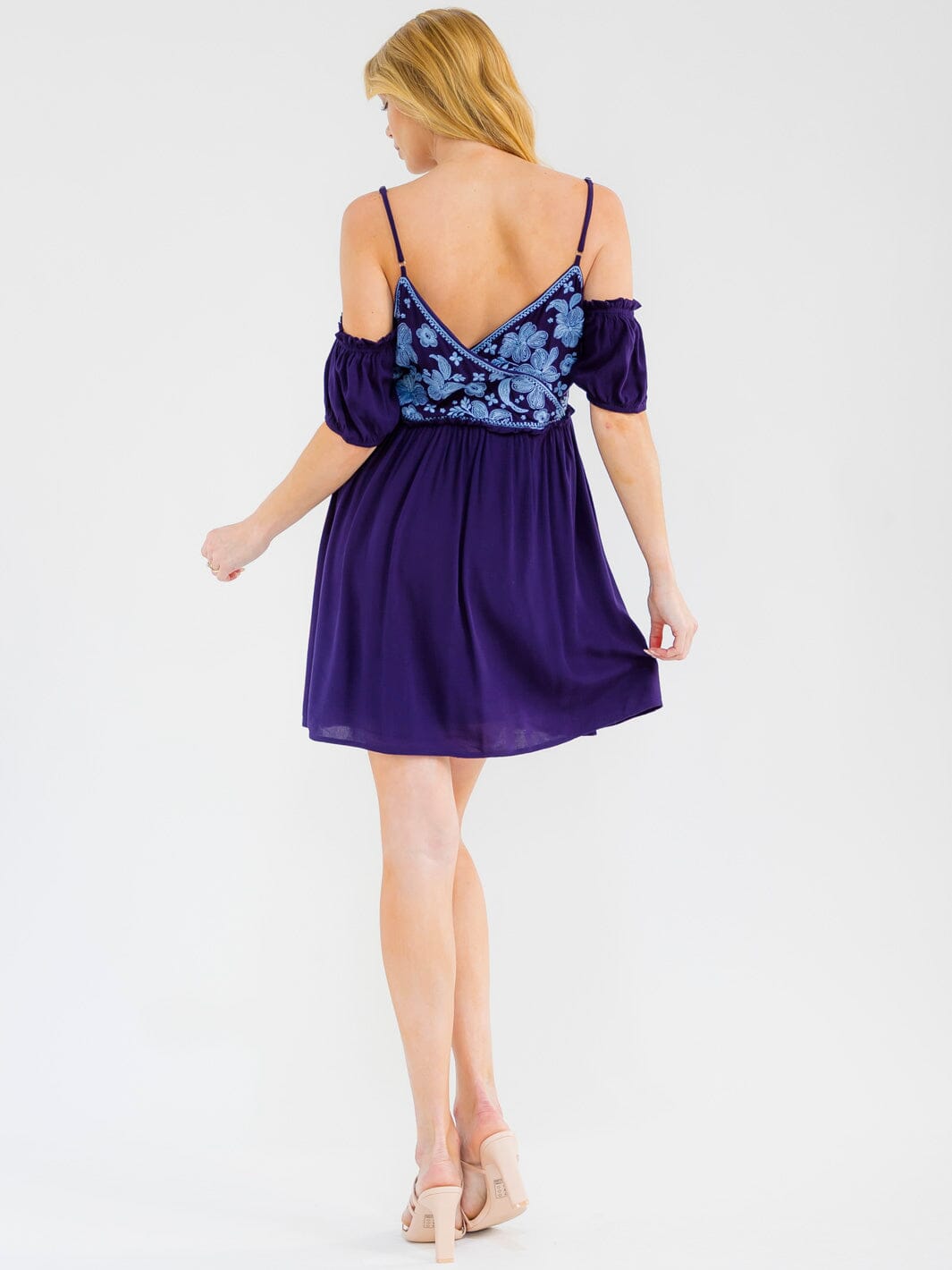 WOMEN'S SLEEVELESS OFF SHOULDER EMBROIDERY FLORAL PRINT MINI DRESS