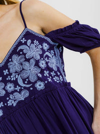WOMEN'S SLEEVELESS OFF SHOULDER EMBROIDERY FLORAL PRINT MINI DRESS