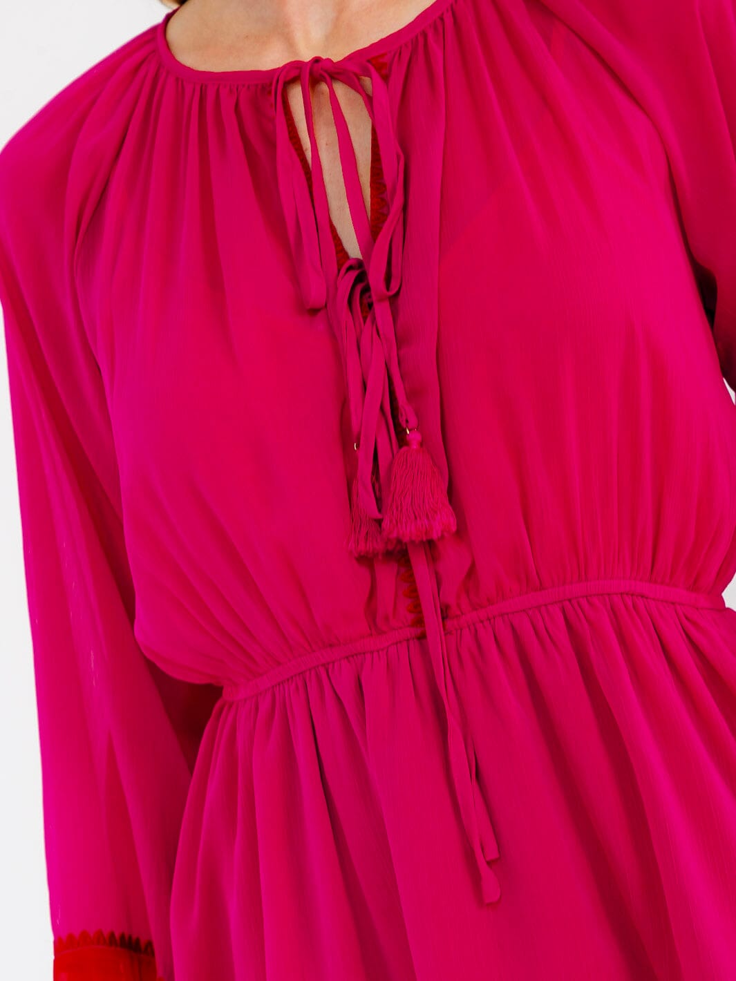 WOMEN'S LONG SLEEVE ELASTIC WAIST COLORBLOCK TIERED MINI DRESS