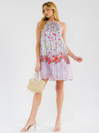 WOMEN'S SLEEVELESS HALTER NECK FLORAL PRINT MINI DRESS
