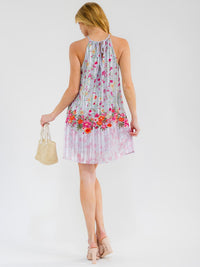 WOMEN'S SLEEVELESS HALTER NECK FLORAL PRINT MINI DRESS