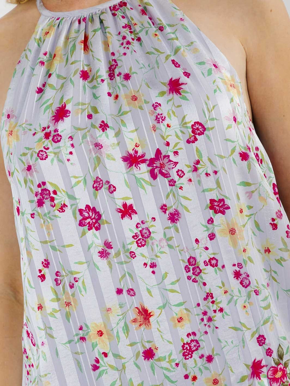 WOMEN'S SLEEVELESS HALTER NECK FLORAL PRINT MINI DRESS