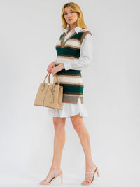 WOMEN'S LONG SLEEVE V-NECK COLORBLOCK CONTRAST SWEATER MINI DRESS
