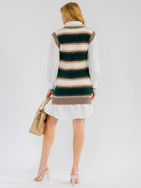 WOMEN'S LONG SLEEVE V-NECK COLORBLOCK CONTRAST SWEATER MINI DRESS