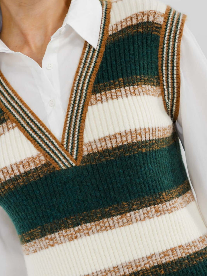 WOMEN'S LONG SLEEVE V-NECK COLORBLOCK CONTRAST SWEATER MINI DRESS