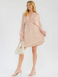 WOMEN'S LONG SLEEVE V-NECK ELASTIC WAIST ANIMAL PRINT MINI DRESS