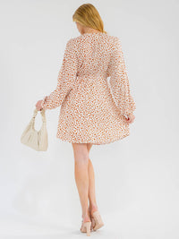 WOMEN'S LONG SLEEVE V-NECK ELASTIC WAIST ANIMAL PRINT MINI DRESS