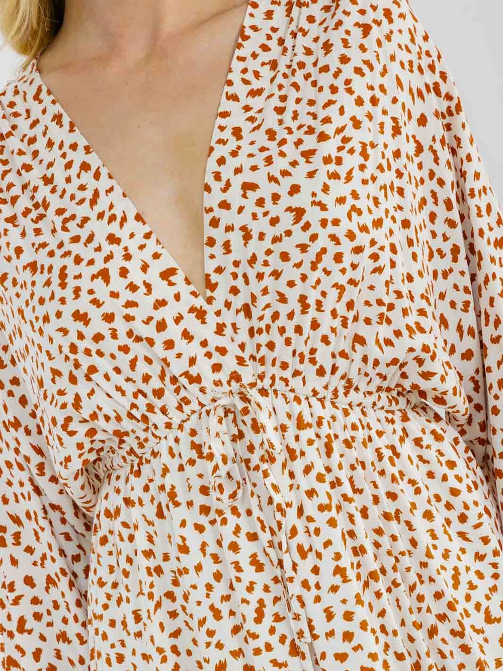 WOMEN'S LONG SLEEVE V-NECK ELASTIC WAIST ANIMAL PRINT MINI DRESS