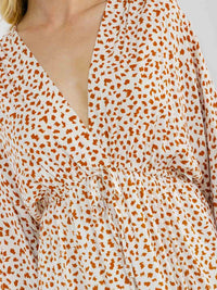 WOMEN'S LONG SLEEVE V-NECK ELASTIC WAIST ANIMAL PRINT MINI DRESS