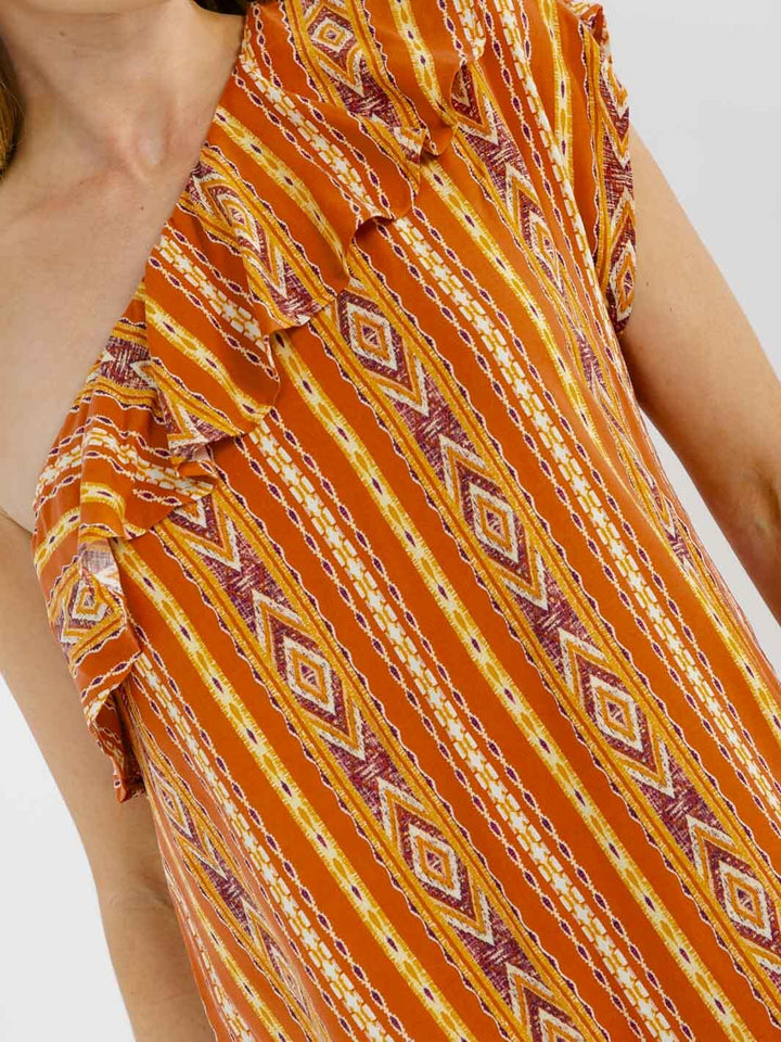 WOMEN'S ONE SHOULDER RUFFLE MULTI PRINT MINI DRESS