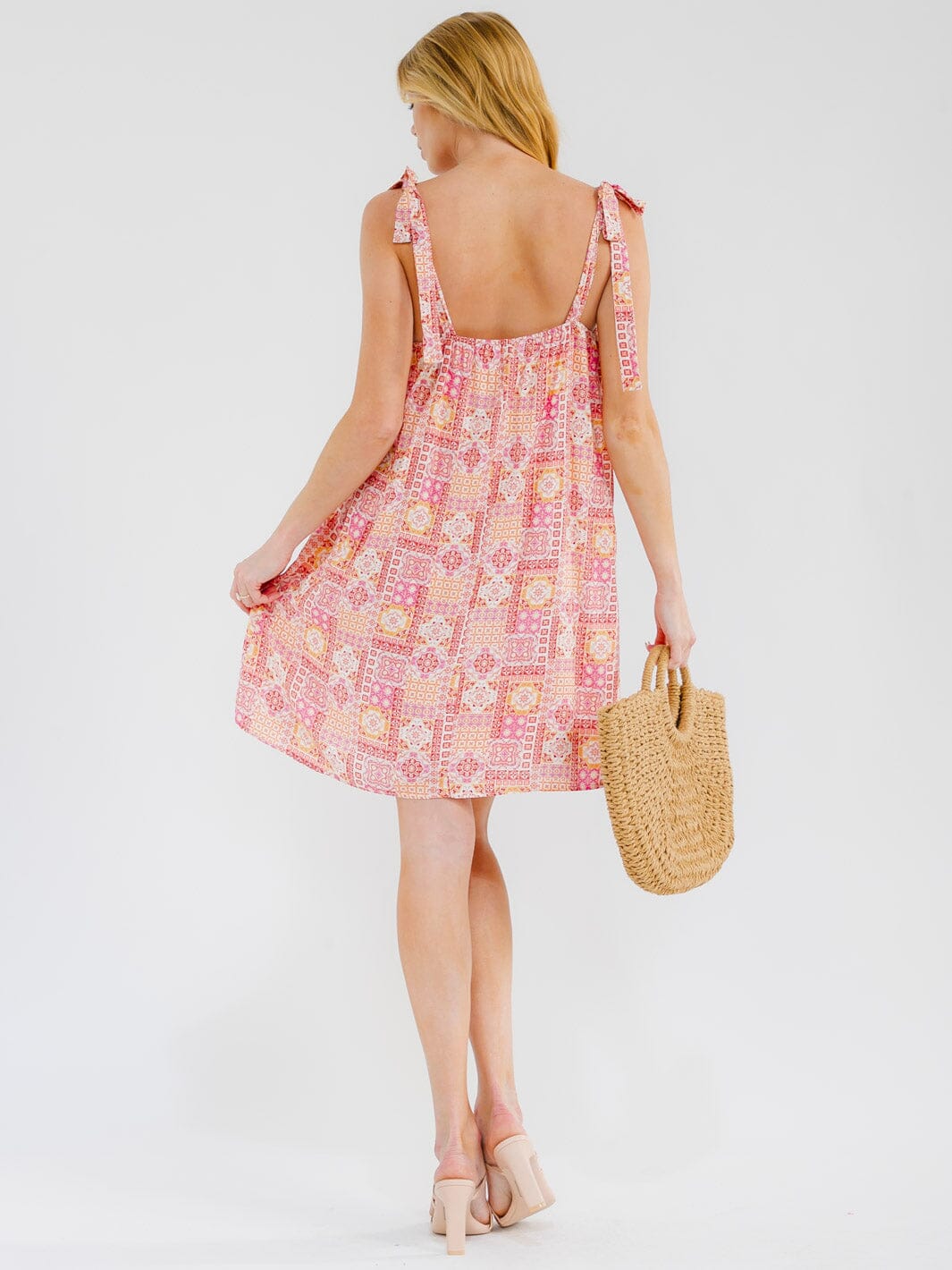 WOMEN'S SLEEVELESS SQUARE NECK MULTI PRINT MINI DRESS