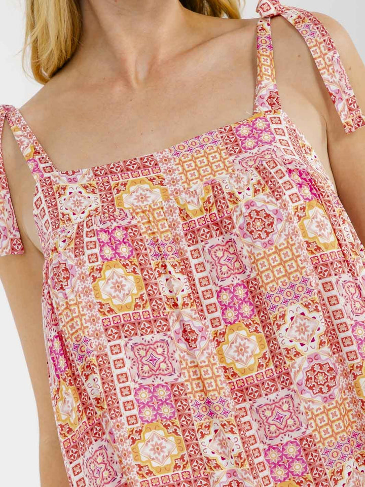 WOMEN'S SLEEVELESS SQUARE NECK MULTI PRINT MINI DRESS