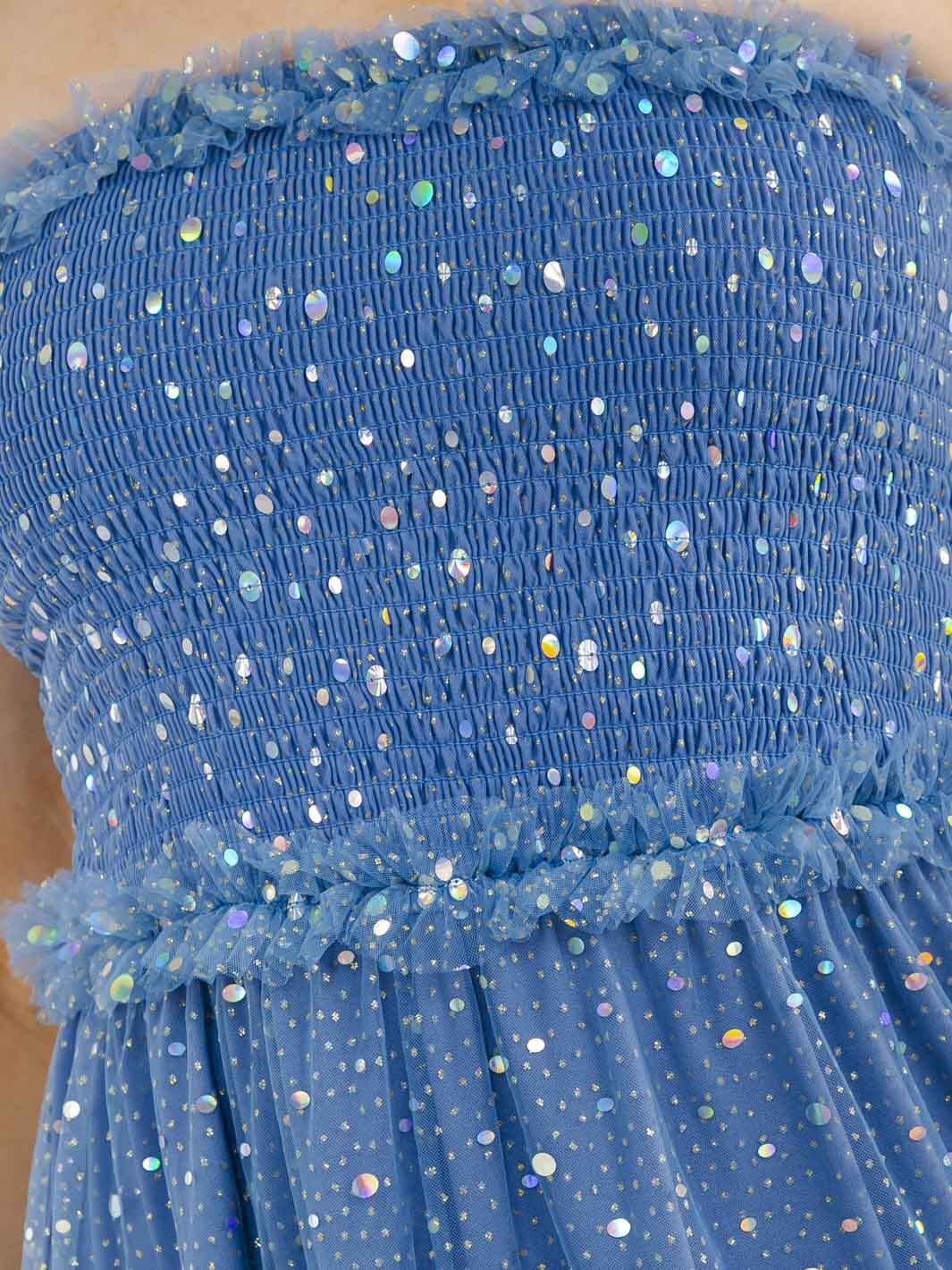 WOMEN'S SLEEVELESS SMOCK TIERED RUFFLE SEQUINS TUBE MAXI DRESS