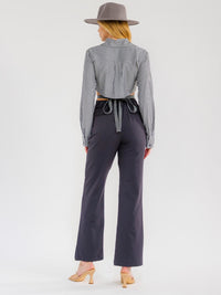 WOMEN'S LONG SLEEVE CROP TOP & BUTTON CLOSURE PANTS COLORBLOCK 2PC. SET