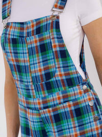 WOMEN'S SLEEVELESS POCKETS PLAID STARIGHT LEG OVERALL