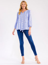 WOMEN'S LONG SLEEVE V-NECK FLORAL EMBROIDERY BLOUSE