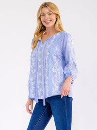 WOMEN'S LONG SLEEVE V-NECK FLORAL EMBROIDERY BLOUSE